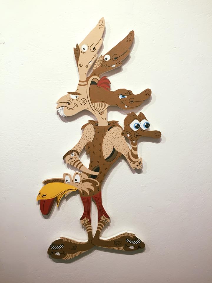 Wile E. Coyote, from Dizney Dreamz, mixed media on plywood cut-out, 2018