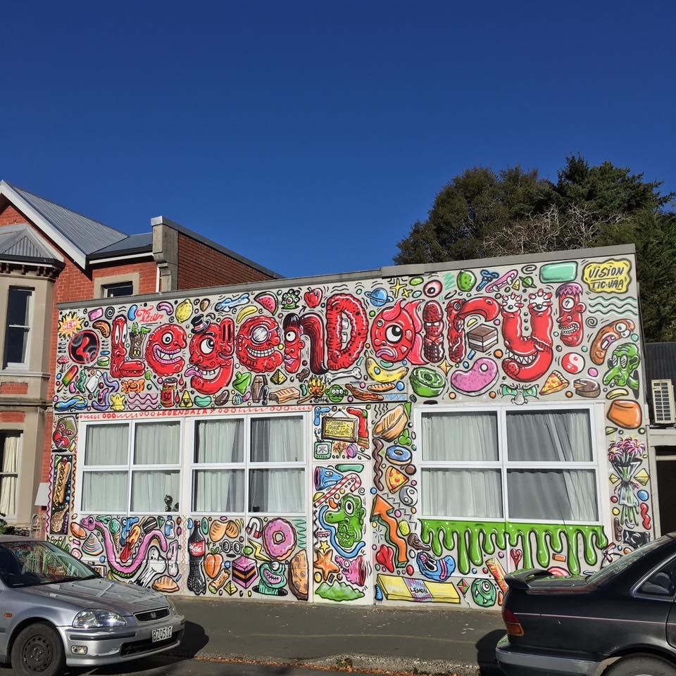 Mural on the 'LegenDairy', Dunedin, 2016