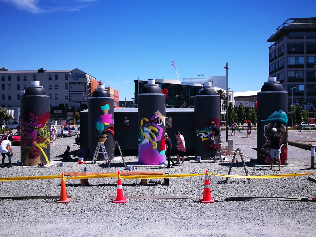 Competitors in the middle of battle for Style Walls 2019, Lichfield Street.