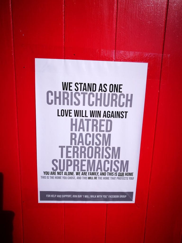 We Stand As One poster, central city, Christchurch