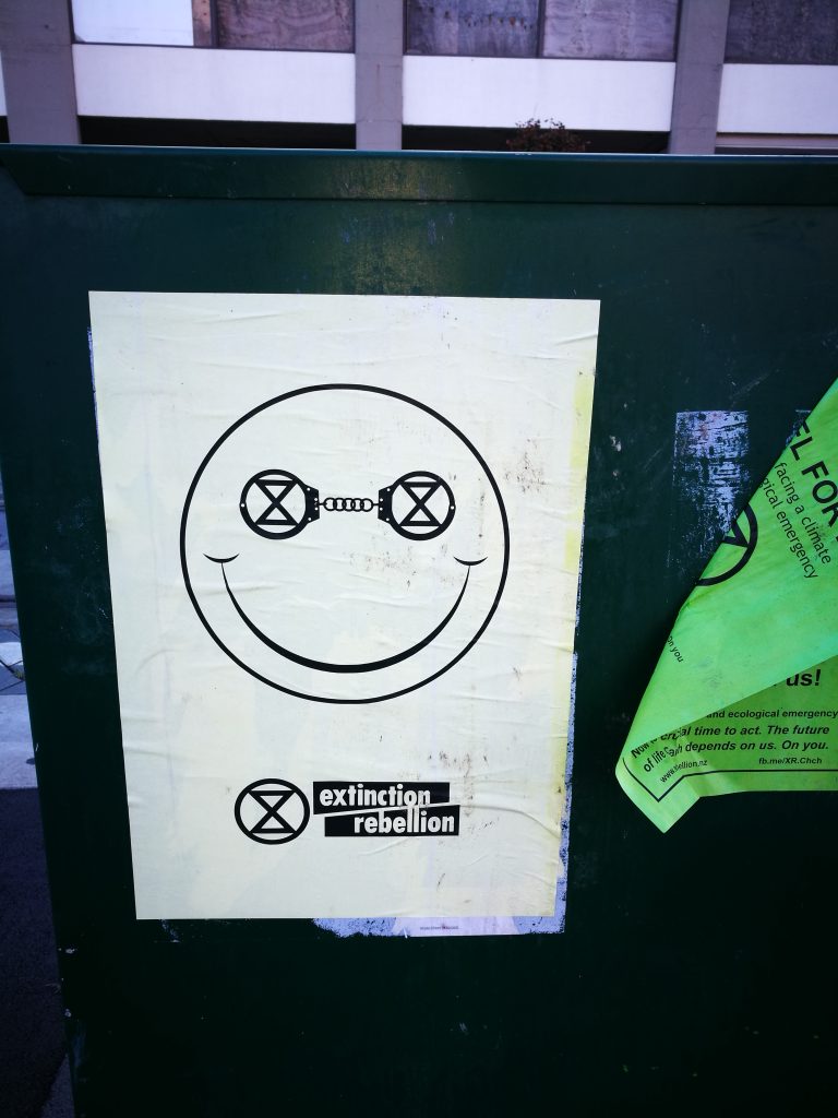 Extinction Rebellion poster, central Christchurch, 2019