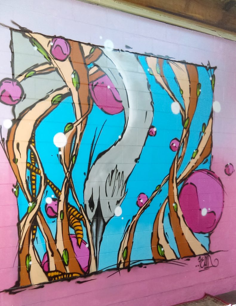 "Heron" mural, Christchurch, 2018