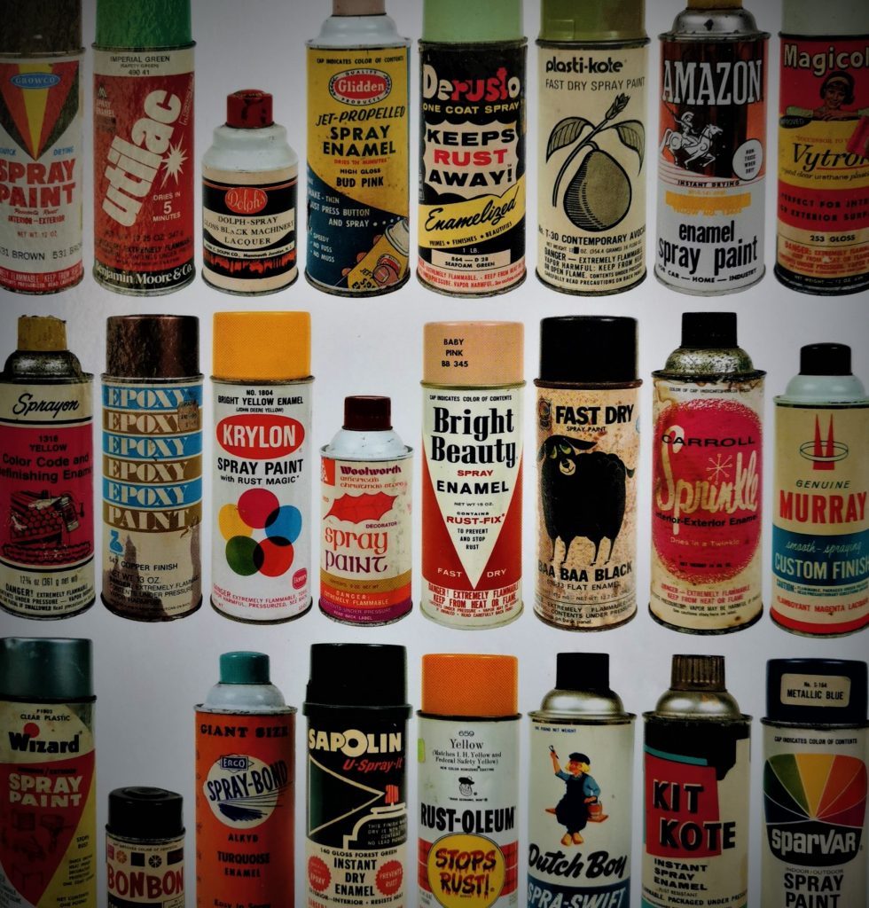The alternate cover of The History of American Graffiti, featuring an array of vintage spray cans