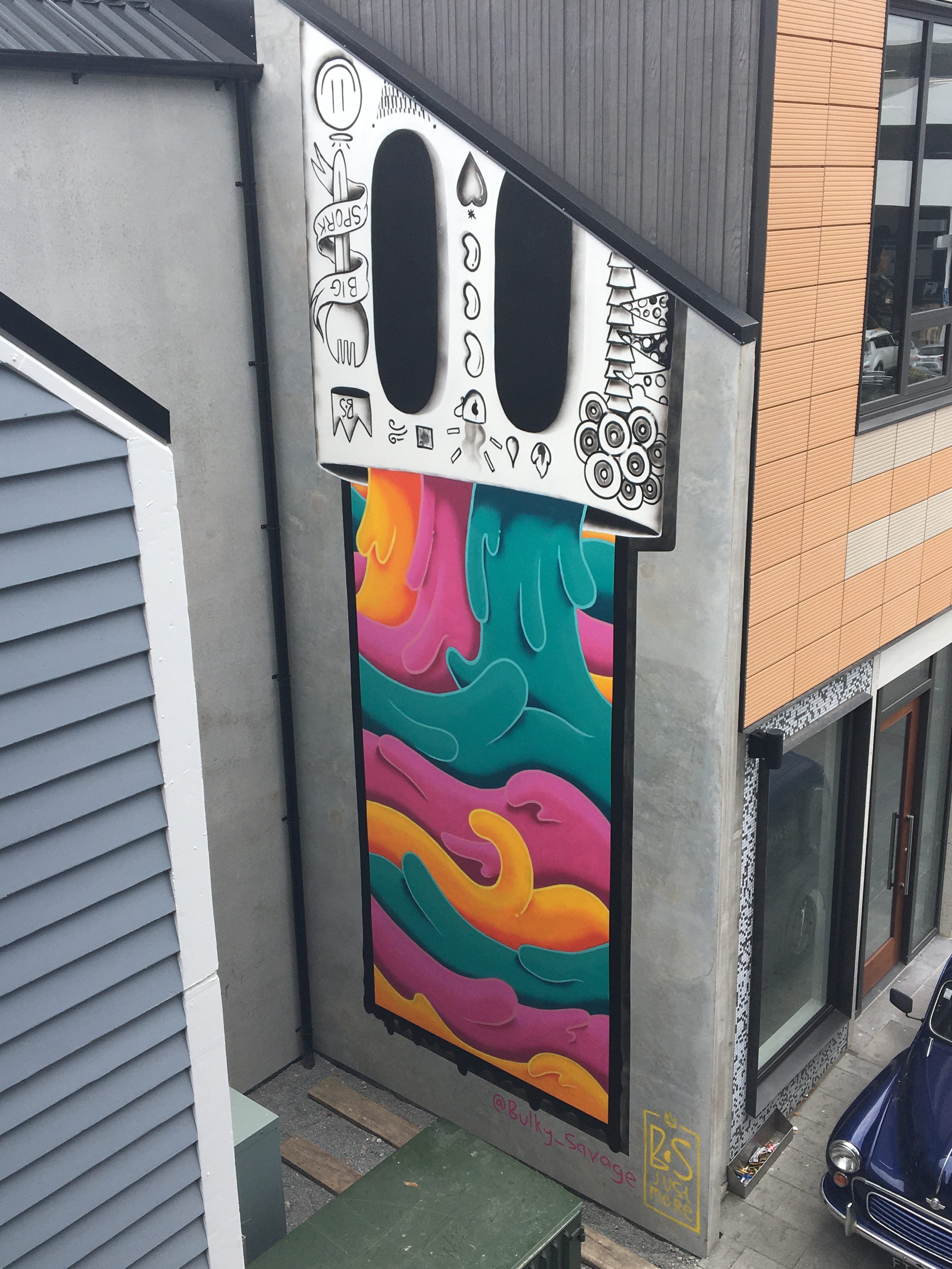 Bulky Savage's mural at Riverside Market, central Christchurch, 2020. (Photo supplied by Bulky Savage)