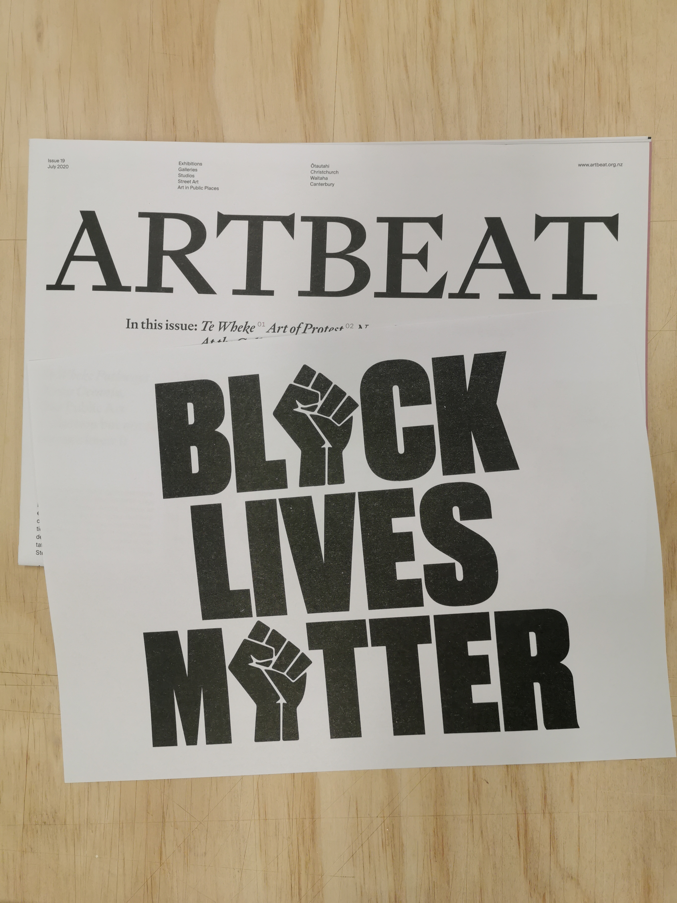 June's issue of Art Beat included an A4 risograph poster from the Posters for BLM archive. Pictured is Roydon Misseldine's poster. 
